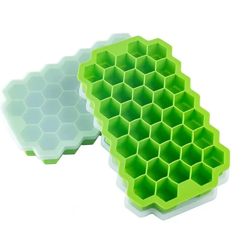 Ice Cube Tray Silicone for Freezer Honeycomb 37 Cavity Ice Cube Mould Flexible Tray for Freezer -  Green