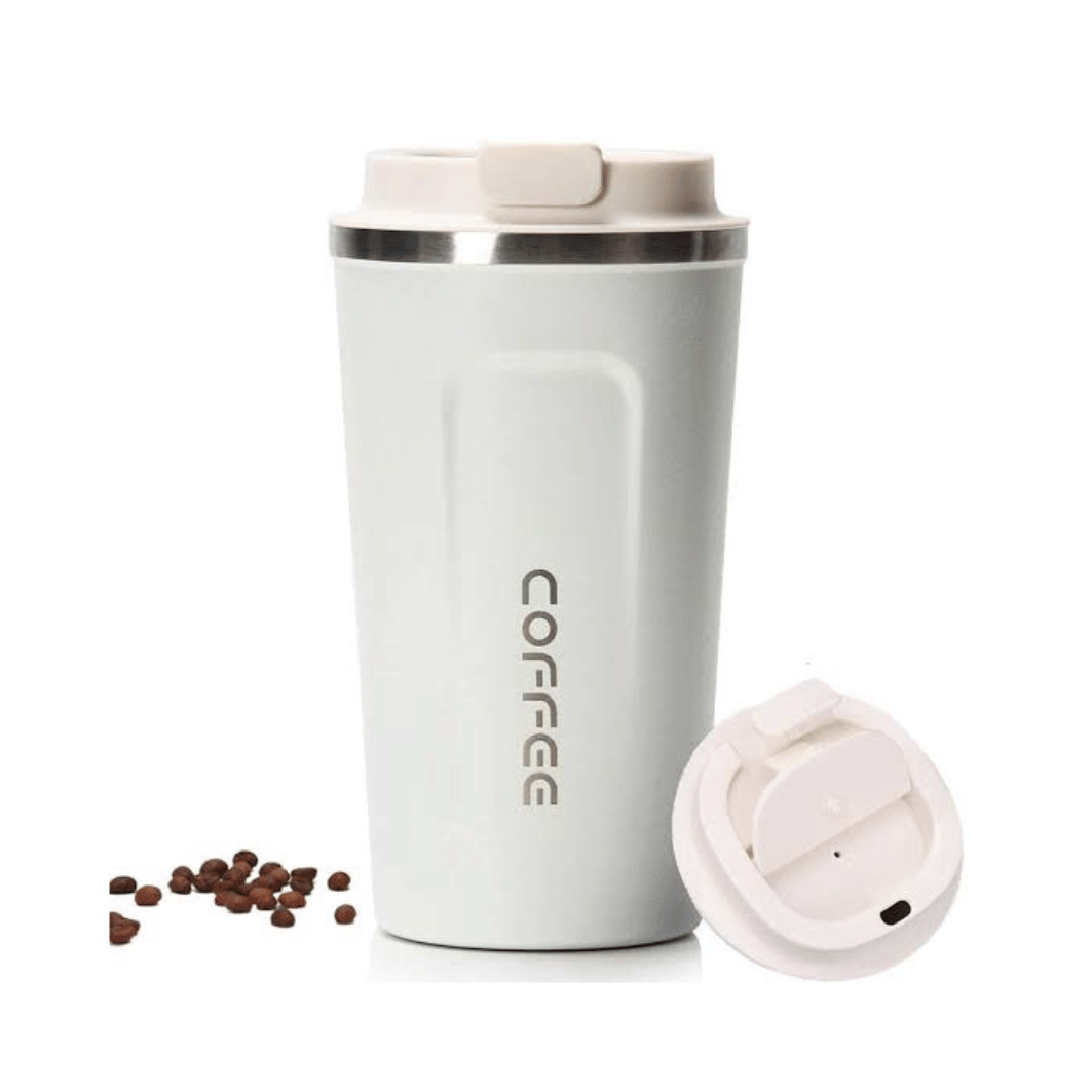 Double Wall Stainless Steel Vacuum Insulated Travel Tea Coffee Mug Cup for Hot & Cold Drinks Car Thermos Mugs Thermal Bottle Tumbler Flasks (White | 510ML)