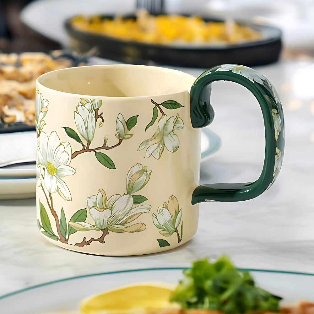 Floral green Ceramic Coffee Mug - 400ml