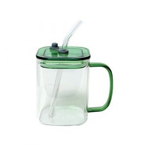 Glass Mug with highy quality transparent colorled & Straw - 450ml