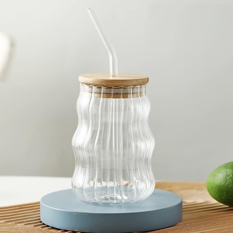 Ribbed Glassware Drinking Glasses, Ripple Glass Cups 500ml Gourd Shape Iced Coffee Cups