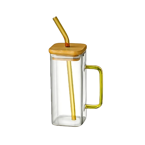 Golden handel & Straw Square Juice Tumbler - 400ml