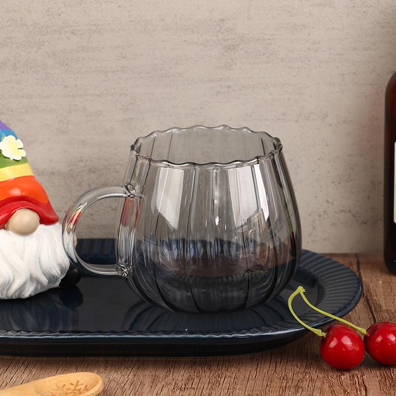 Transparent Glass Anti-Slip Black Pumpkin Cup 400ml