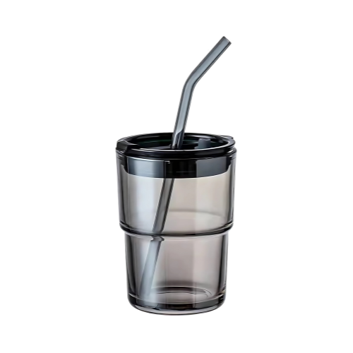 Juice Glass Mug with lid & straw -320ml (Green Lid)