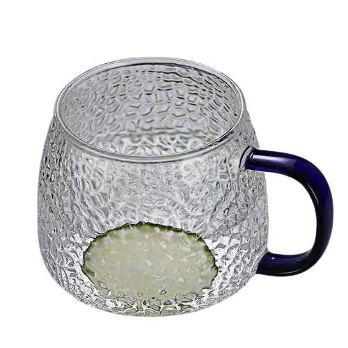 Hmmered Glass Cup - 440ml - (Blue Color Handle)