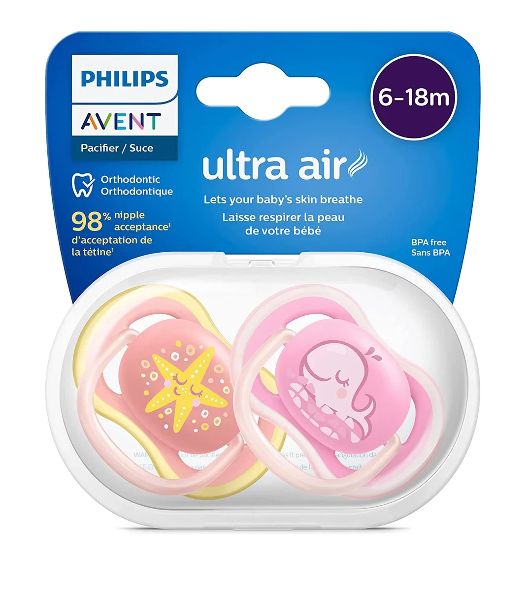 Philips Avent Ultra Air Pacifier 6-18 months- Whale/ Star