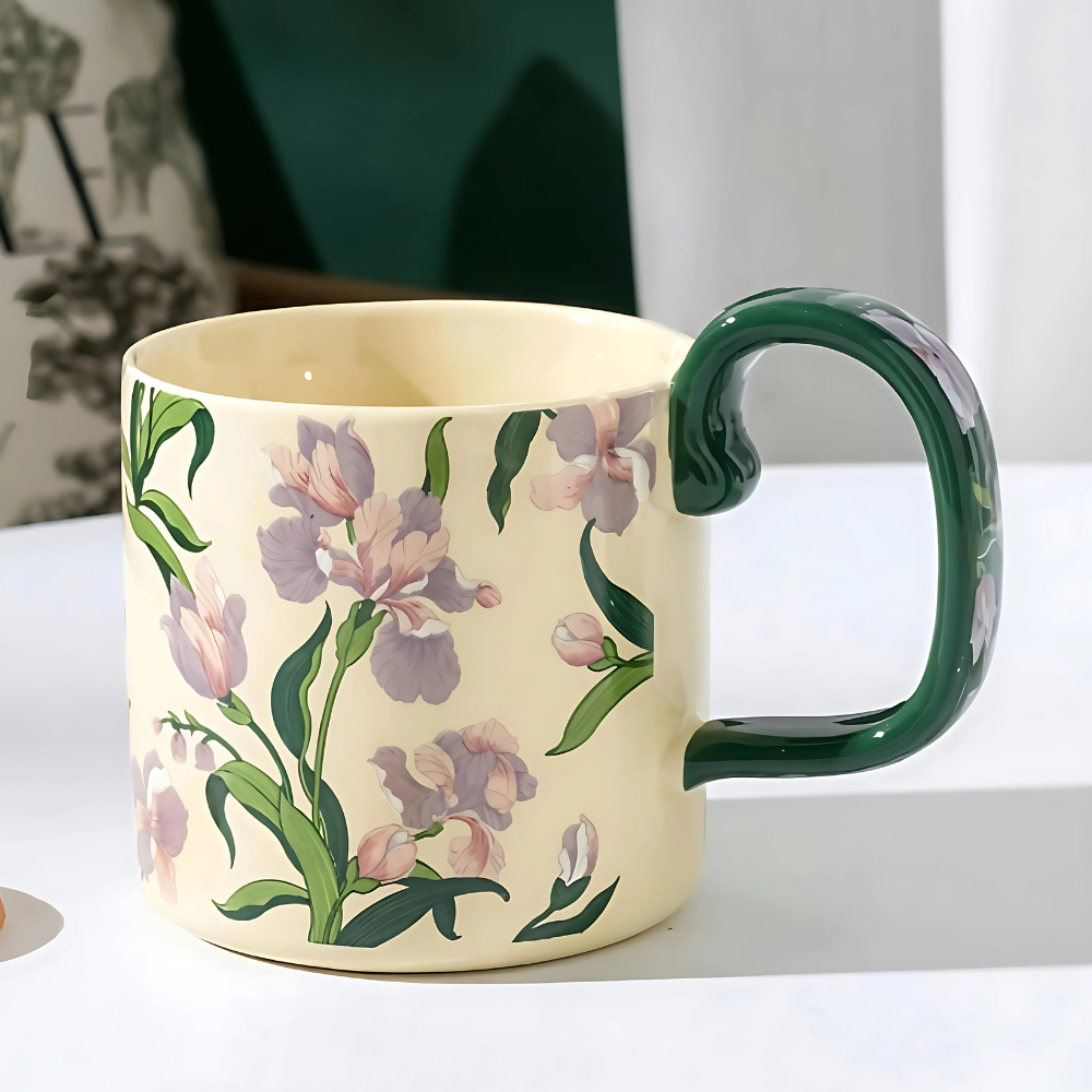 Floral Purple Ceramic Coffee Mug - 400ml