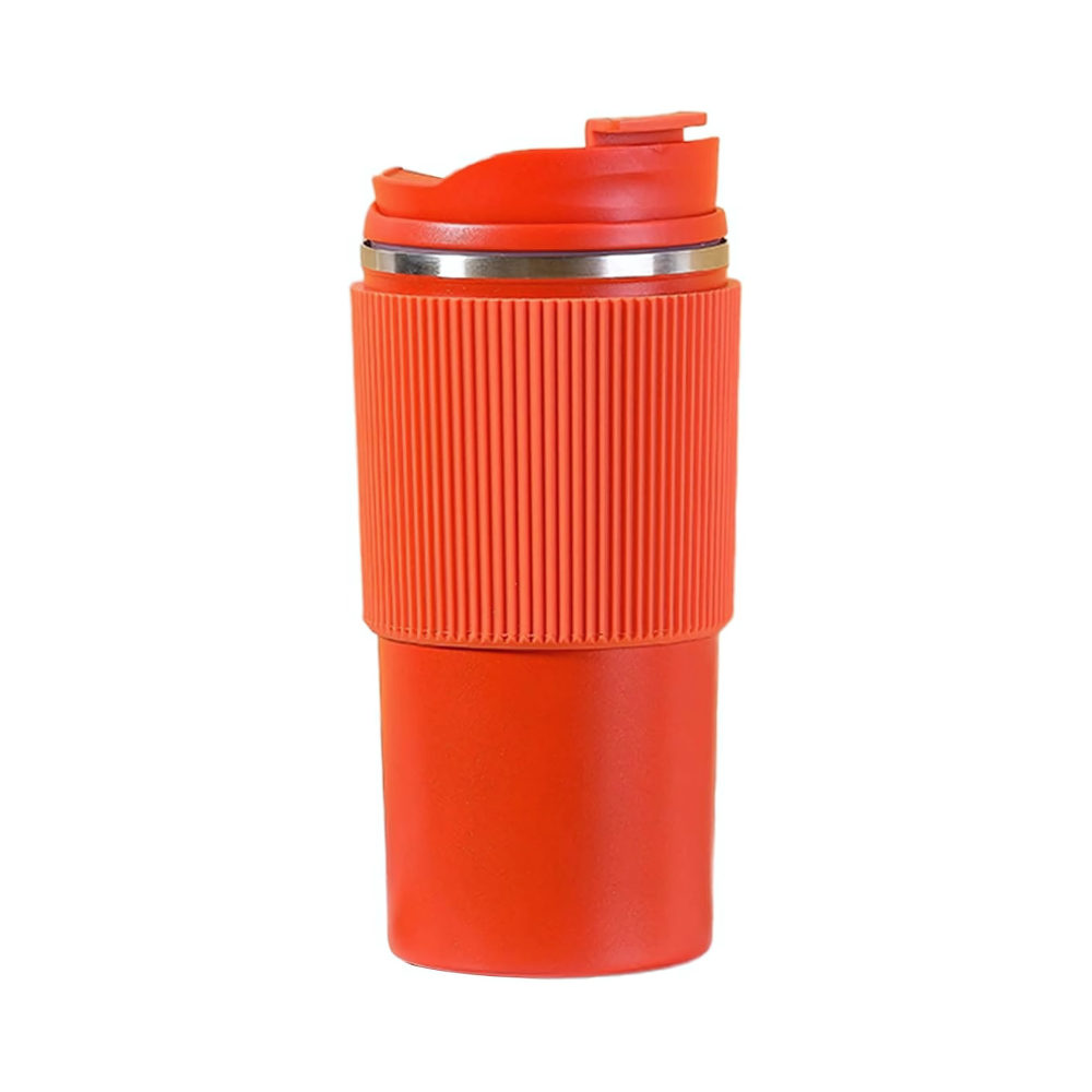 Vermilion - 500ml Insulated Coffee Cup With Coaster, Double Walled Stainless Steel Vacuum Flask
