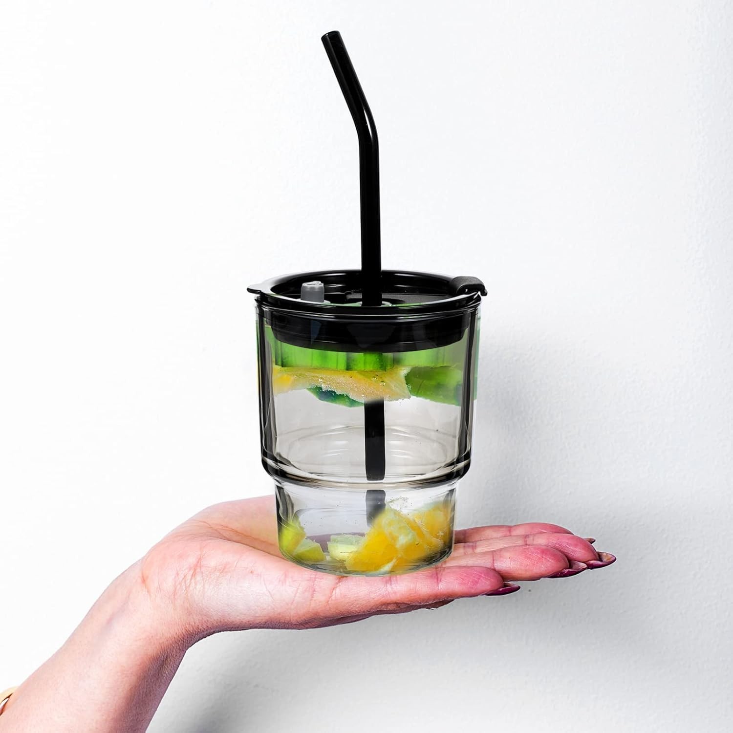 Juice Glass Mug with lid & straw -200ml (Green)