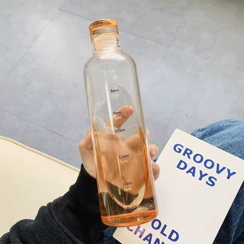 Glass Water Bottle without Cover -  500ml (Orange)