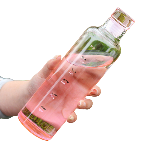 Glass Water Bottle with Cover -  500ml (Pink)