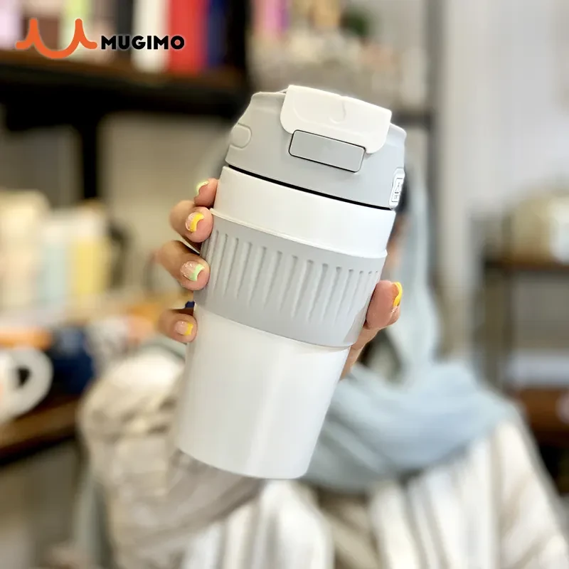 White thermal Hot and Cool Premium coffee mug with grip -  510ml