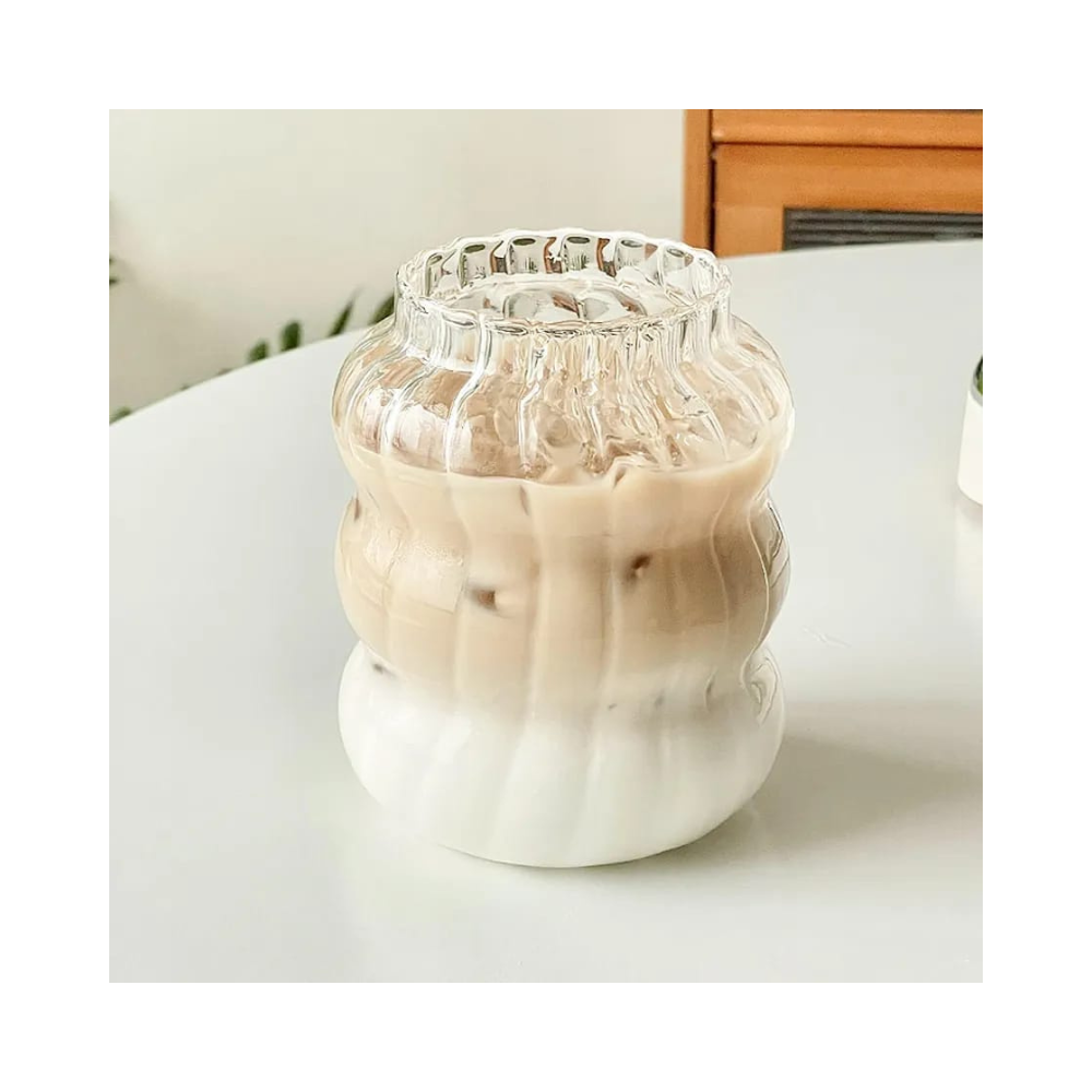 Wavy - 3 Glass Jar Tumbler with Bamboo Lid & Bent Glass Straw - 500ml